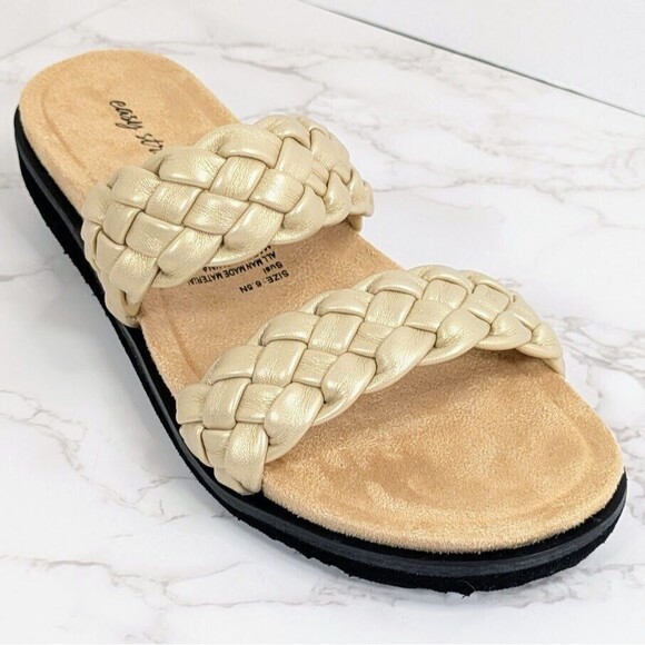 Easy Street Women's Susi Slide Sandal Light Gold Metallic Woven 6.5 Narrow - Picture 1 of 10